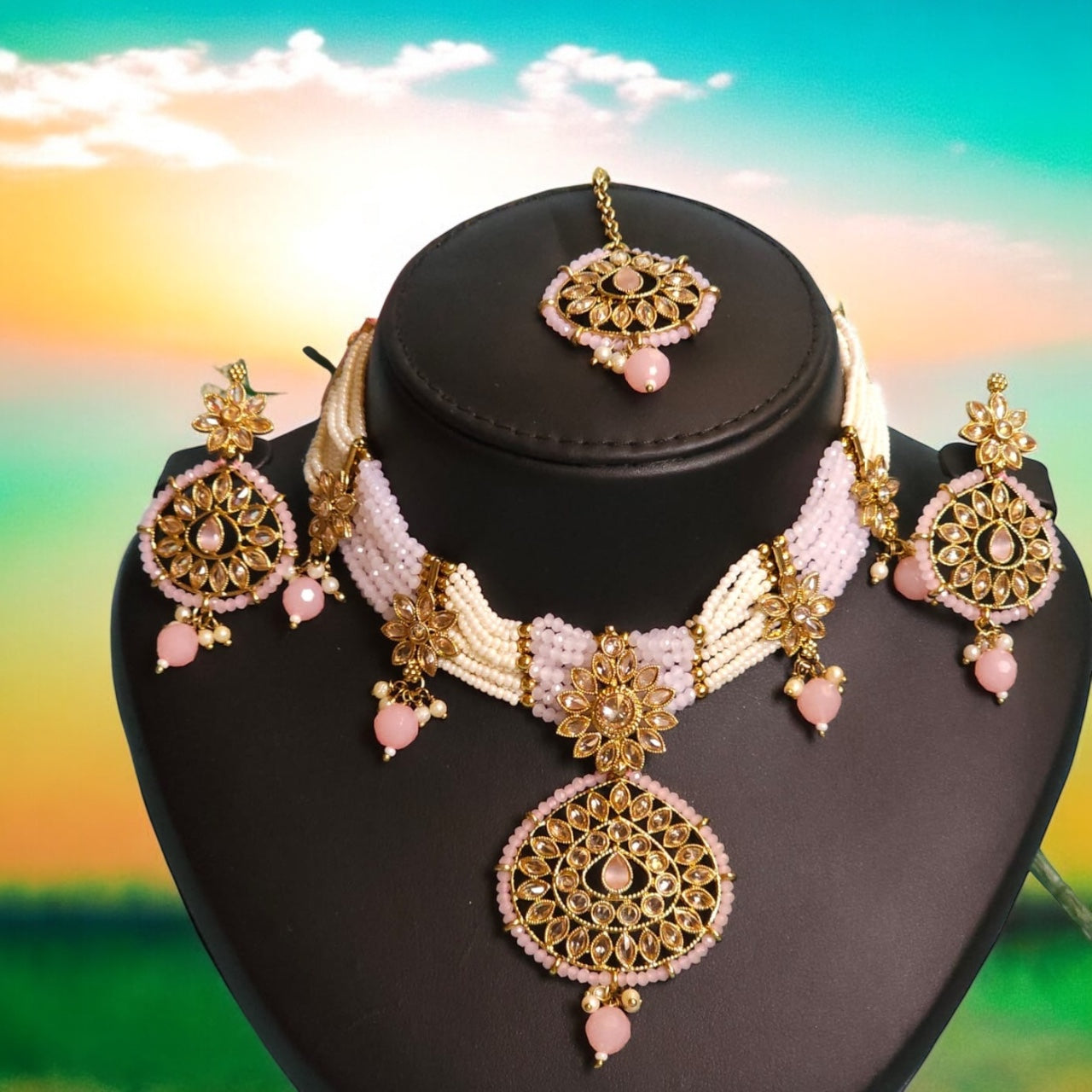 910759-NS Cz Delicate Necklace Pink