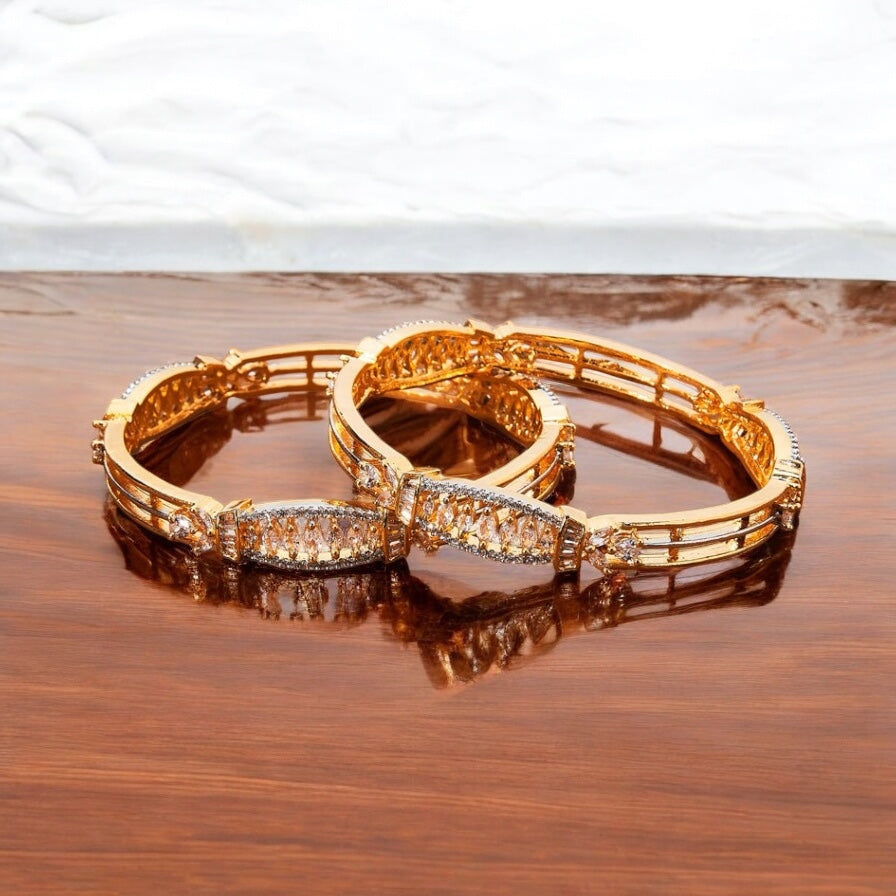 435065 Cz Bangles With Two Tone Plating-Size 2.6
