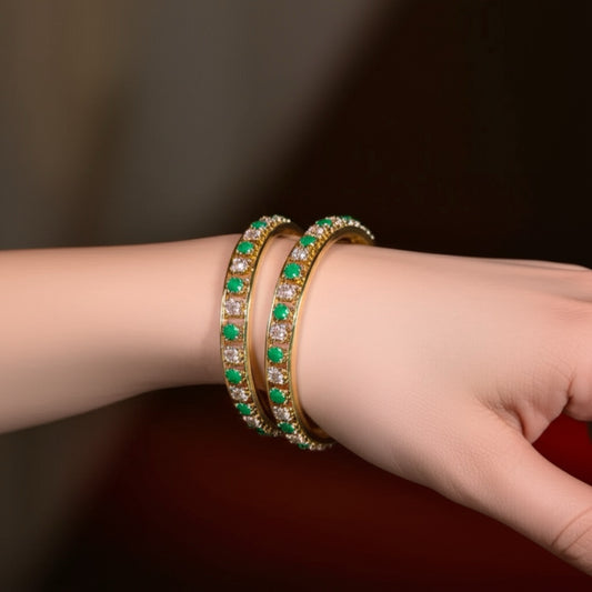 431066 Cz Bangles With Gold Plating-Size 2.6 (Green-White)
