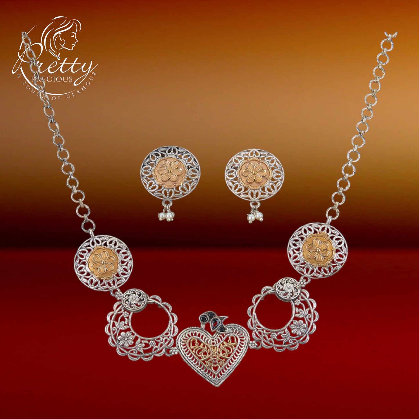 803792 Oxidised Delicate Necklace With 2 Tone Plating