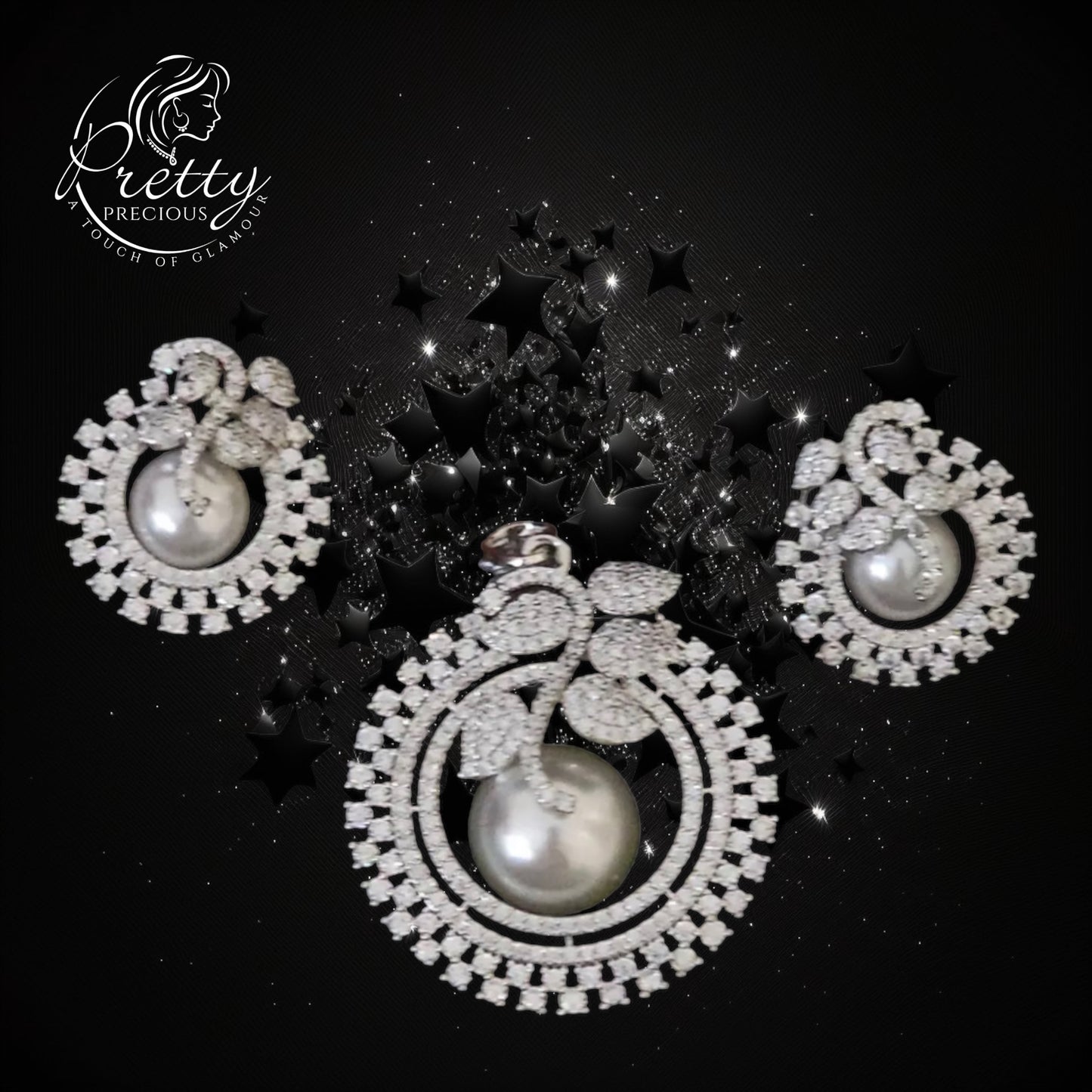 426781 Cz Moti Pendant Set With Rhodium Plating