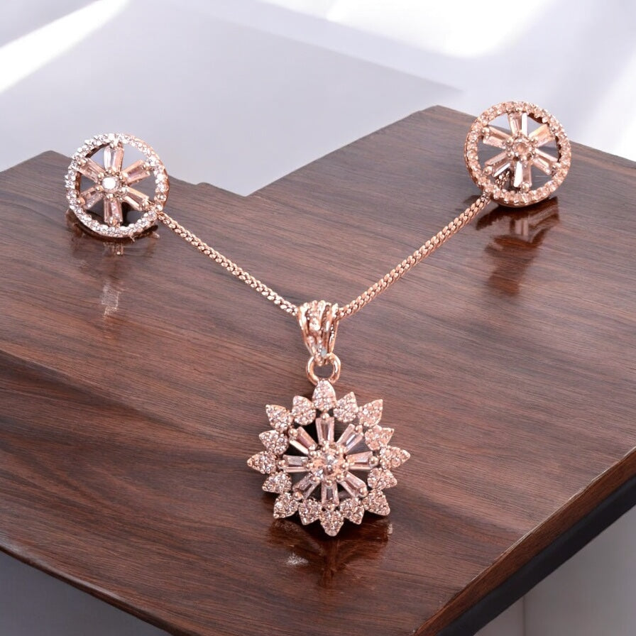 92009-PS-American Diamond Delicate Pendant Set With Rhodium Plating-Design 2