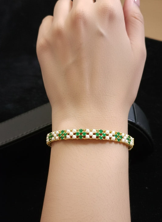 434292 Cz Delicate Kada With Gold Plating-Green