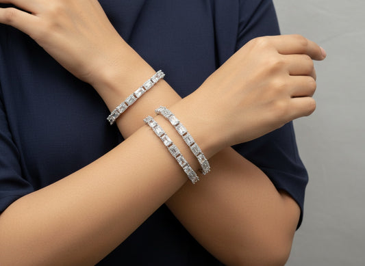 1021 Cz Classic Bangles-Size 2.4-Silver