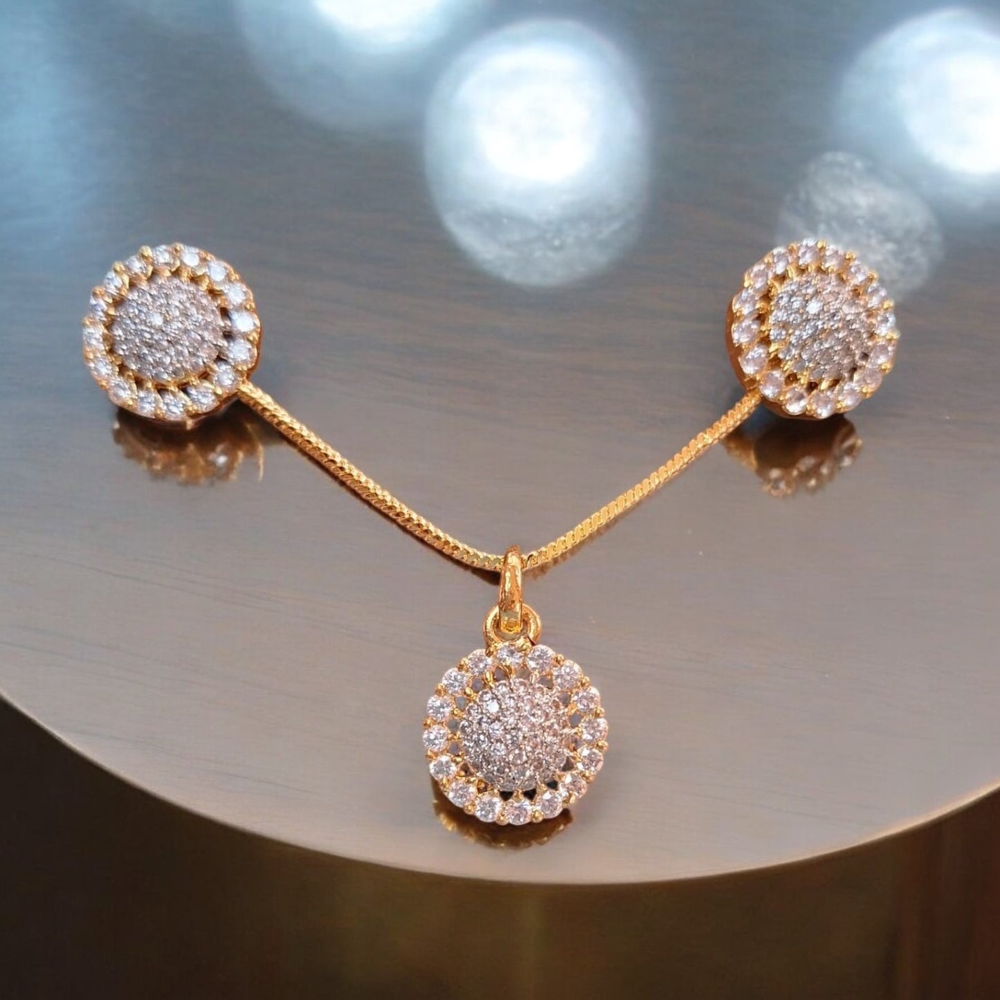 91609-PS-American Diamond Delicate Pendant Set With Gold Plating-Design 1