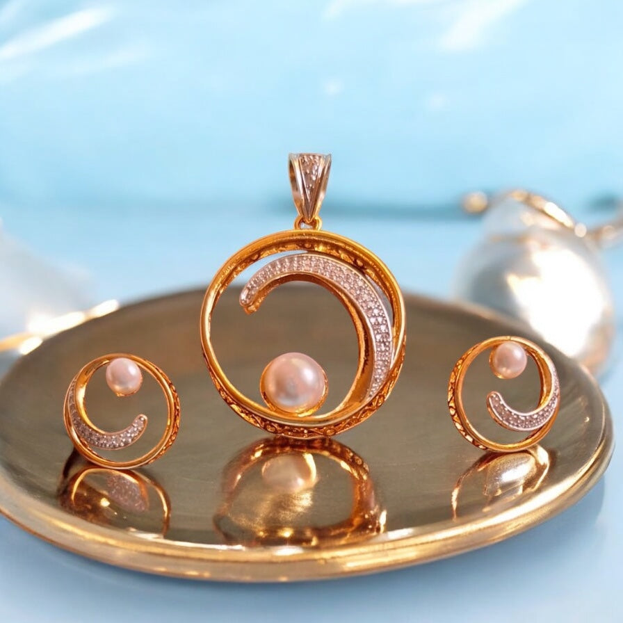 426634-American Diamond Delicate Pendant Set With Gold Plating-Moti