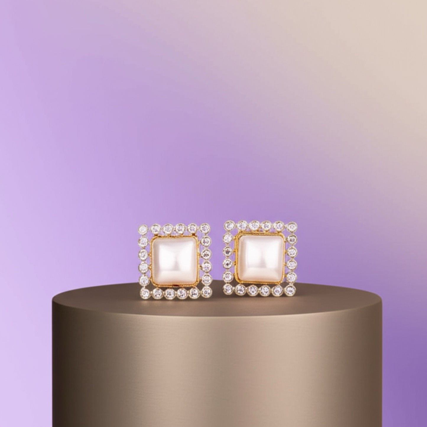 433442 CZ Earring With 2 Tone Rhodium Plating