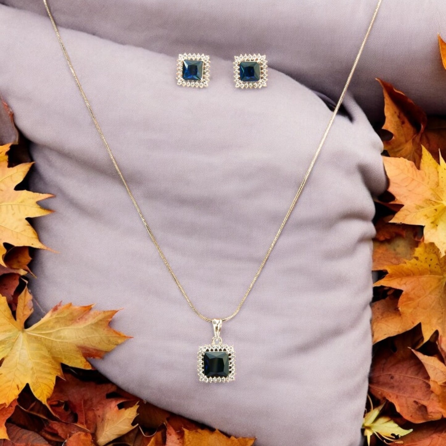 433093-American Diamond Delicate Pendant Set With Rhodium Plating-Blue