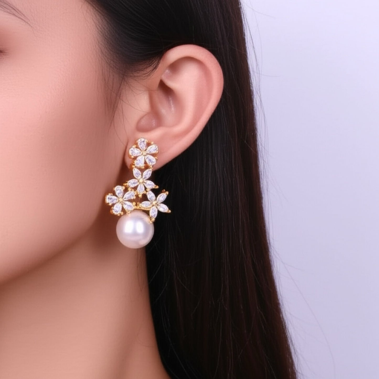 417486 Cz Short Earring With Gold Plating