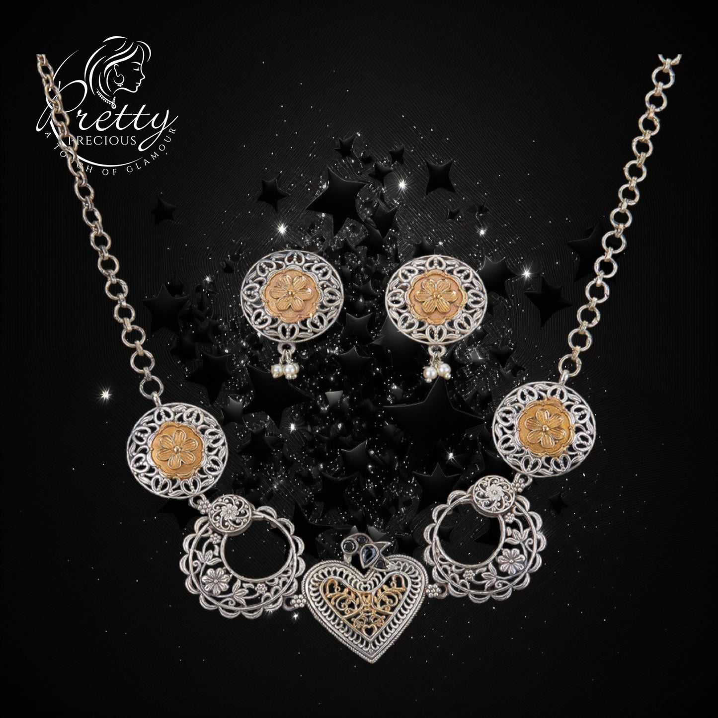 803792 Oxidised Delicate Necklace With 2 Tone Plating