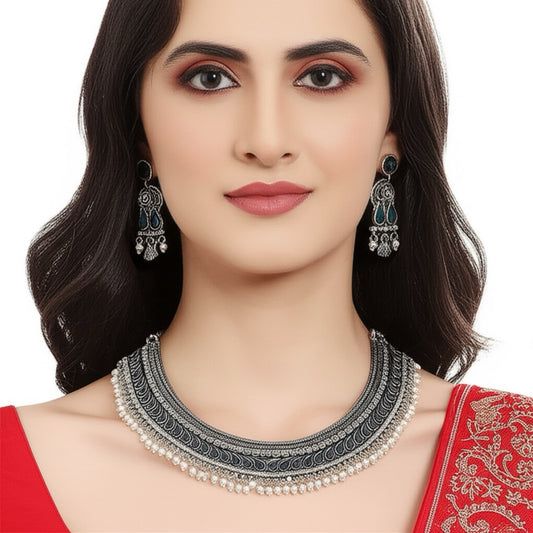 800298 Classic Necklace With Oxidised Plating-Green