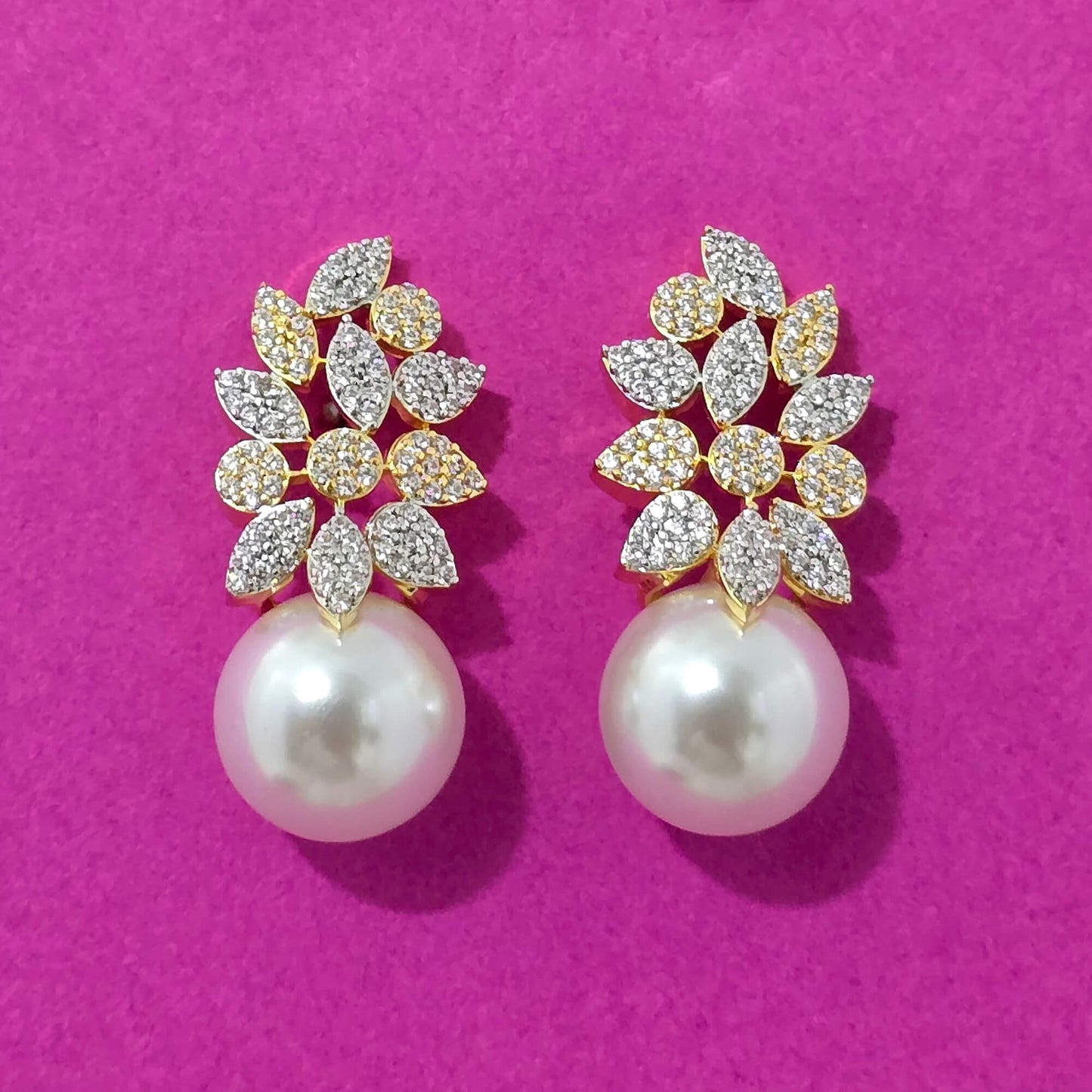 439482 Cubic Zirconia Moti Earring With Rhodium 2 Tone Plating