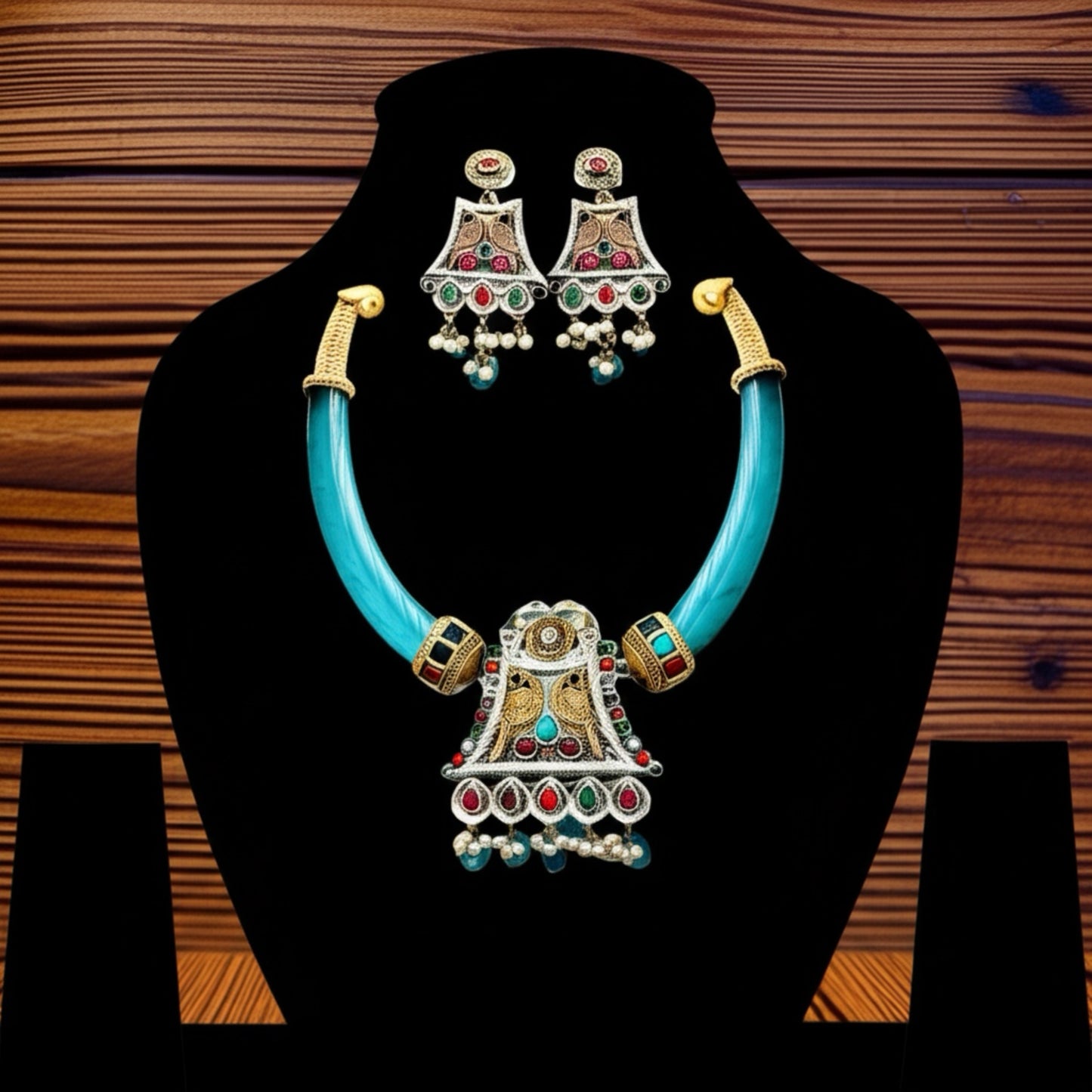 804146 Traditional Hasli-style Necklace With Oxidised Plating