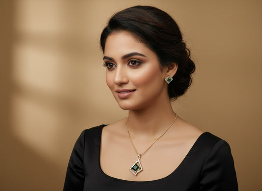 1063-American Diamond Delicate Pendant Set -Green