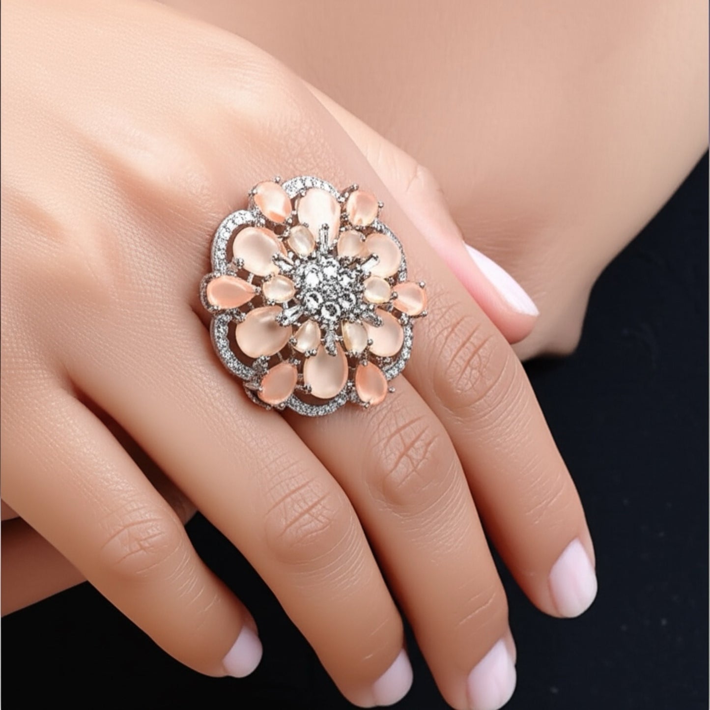 40185 Cz Adjustable Ring Peach