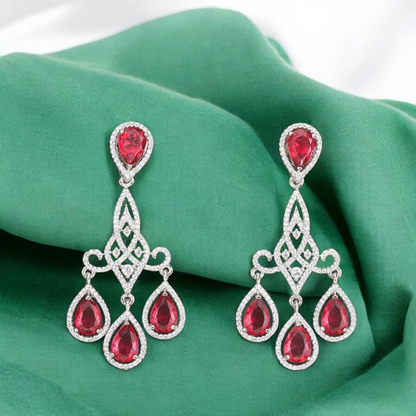 427112 Cz Short Earring With Rhodium Plating-Rani