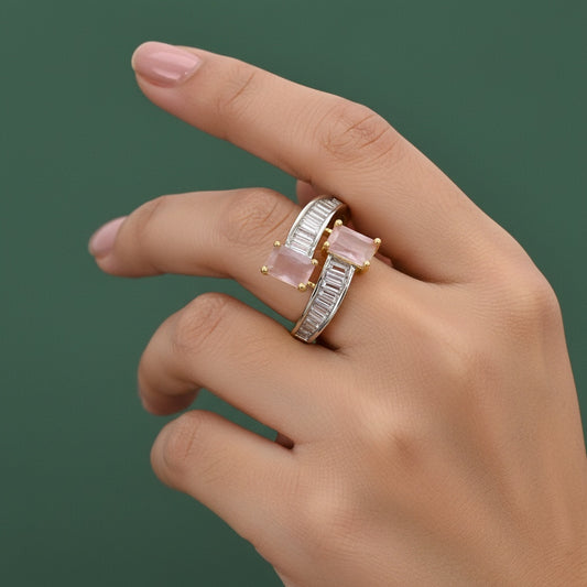 438469 Cz Adjustable Ring With 2 Tone Plating-Pink