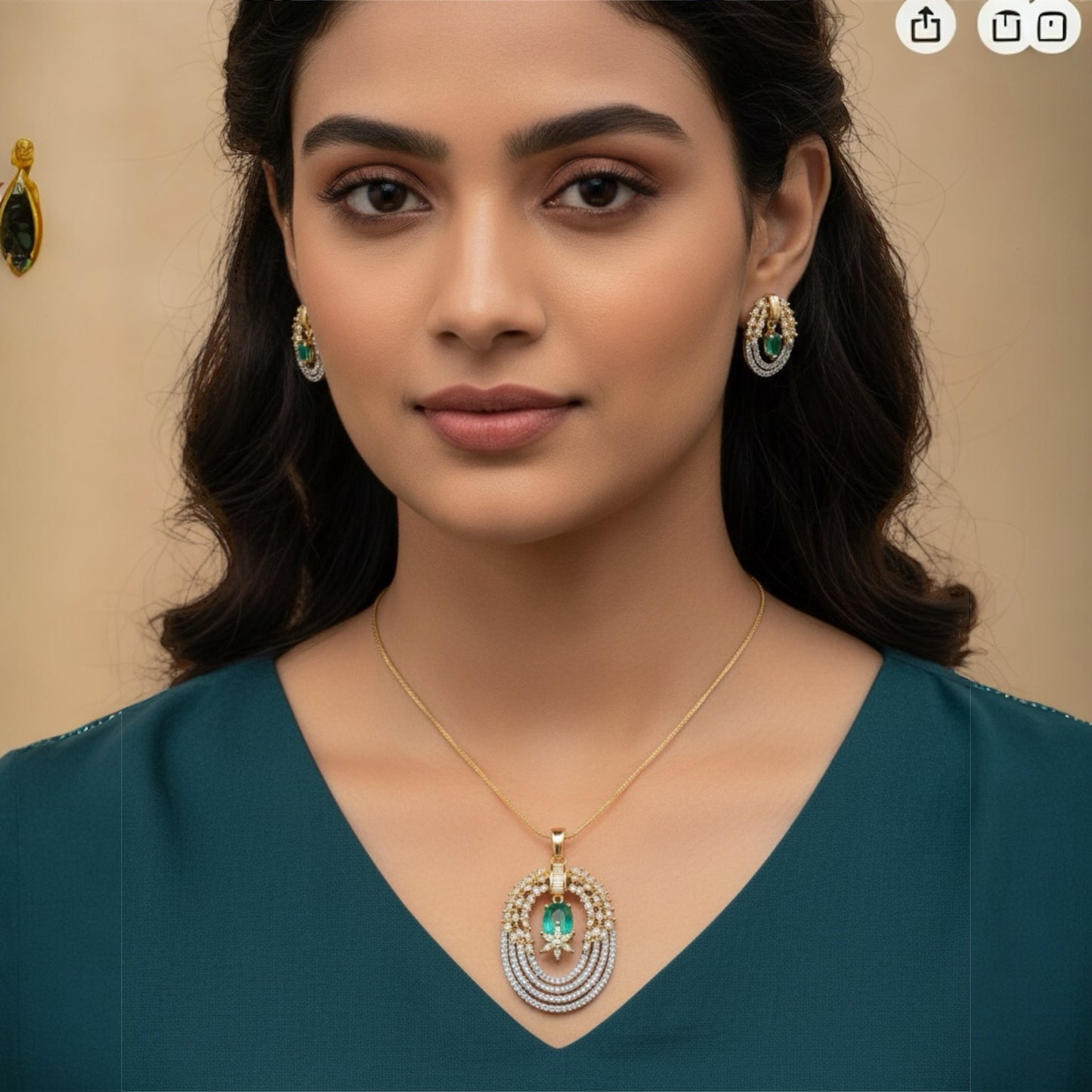 96159-PS-American Diamond Delicate Pendant Set With Gold Plating-Mint