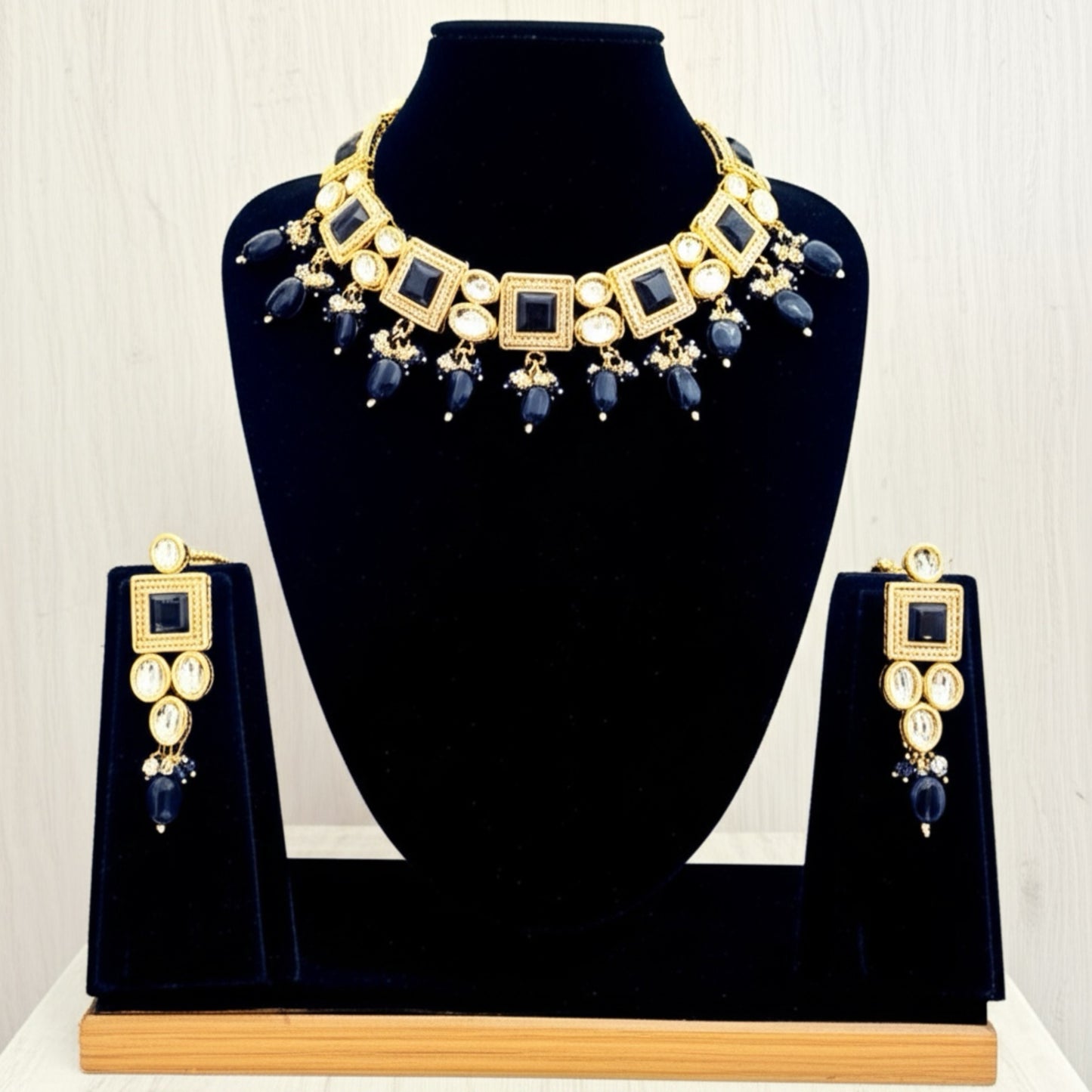 25925 Necklace Set-Indowestern Dark Blue