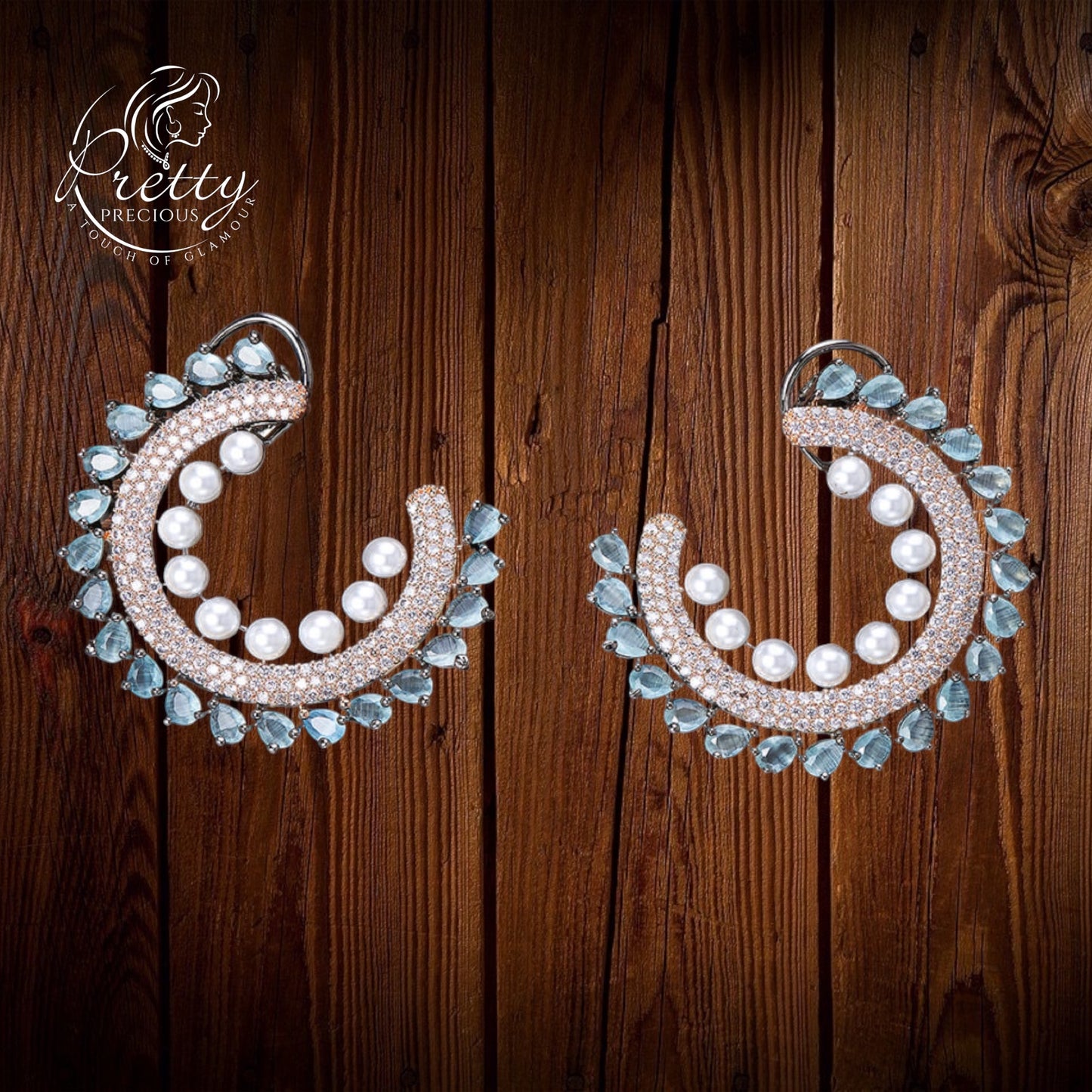 423658 Cubic Zirconia Pearl Earring With Black Rose Plating