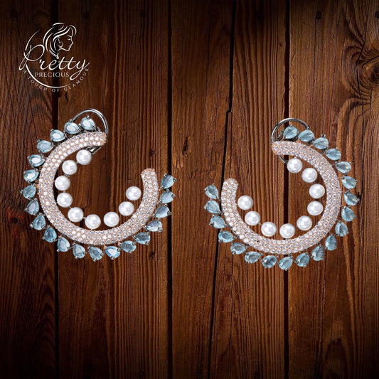 423658 Cubic Zirconia Pearl Earring With Black Rose Plating