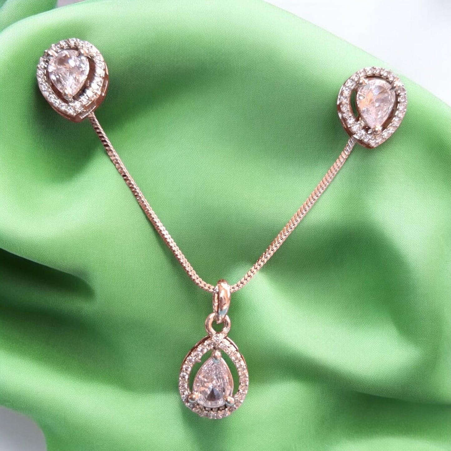 91609-PS-American Diamond Delicate Pendant Set With Rhodium Plating-Design 1