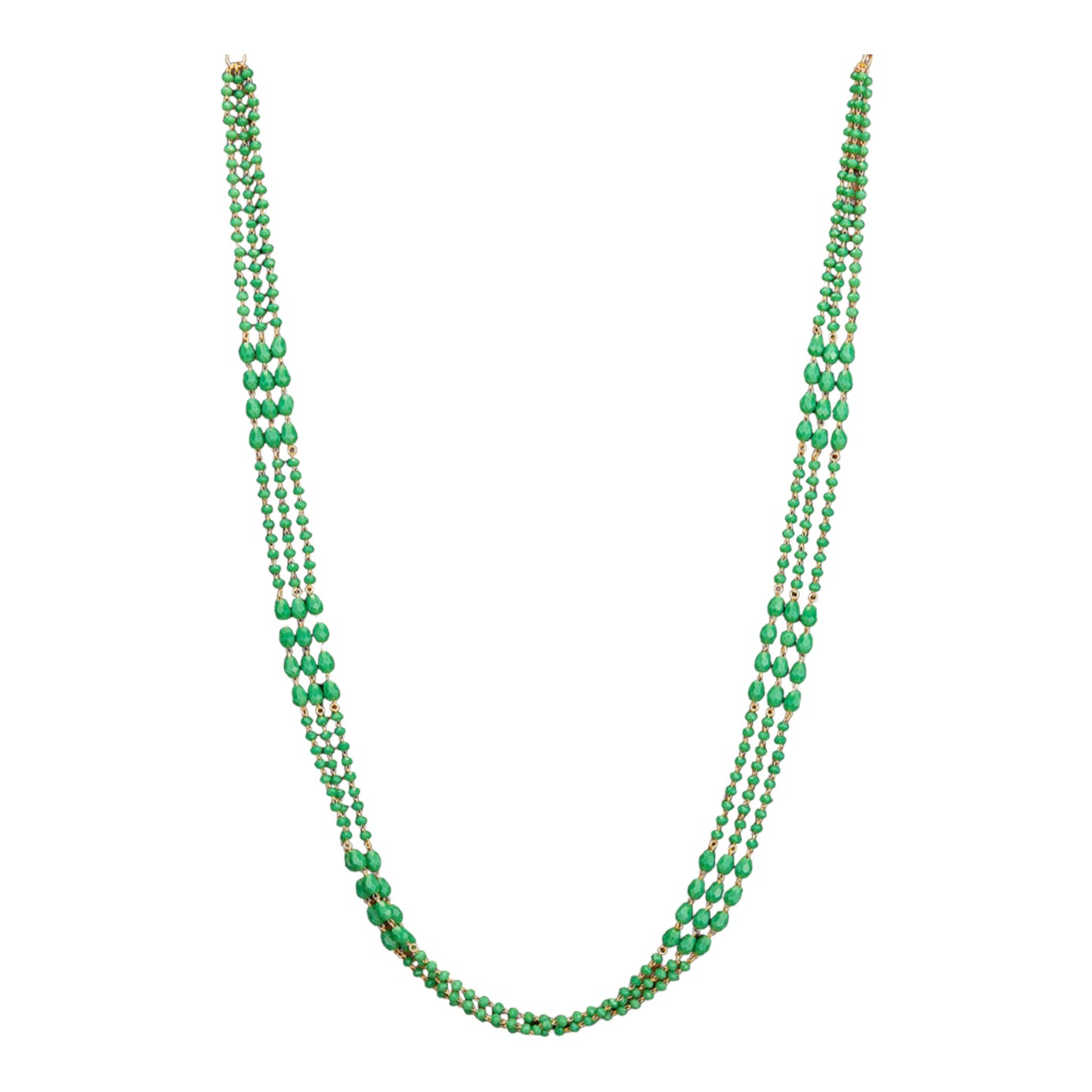 429689 Cubic Zirconia 3 Line Necklace With Gold Plating-Green