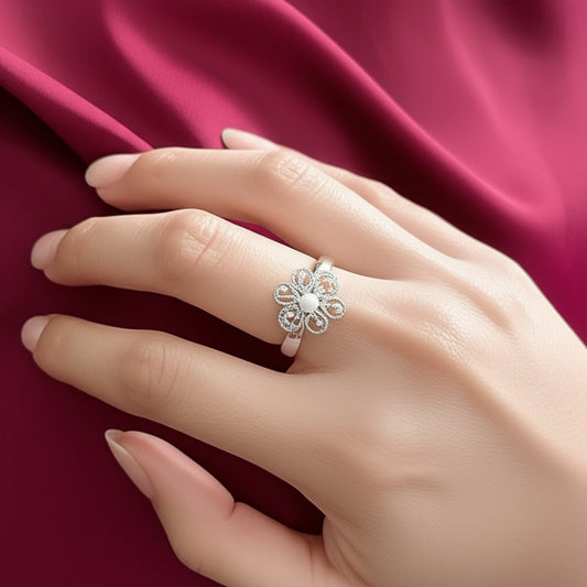 430392-Cubic Zirconia Adjustable Ring With Black 2 Tone Rhodium Plating-Silver