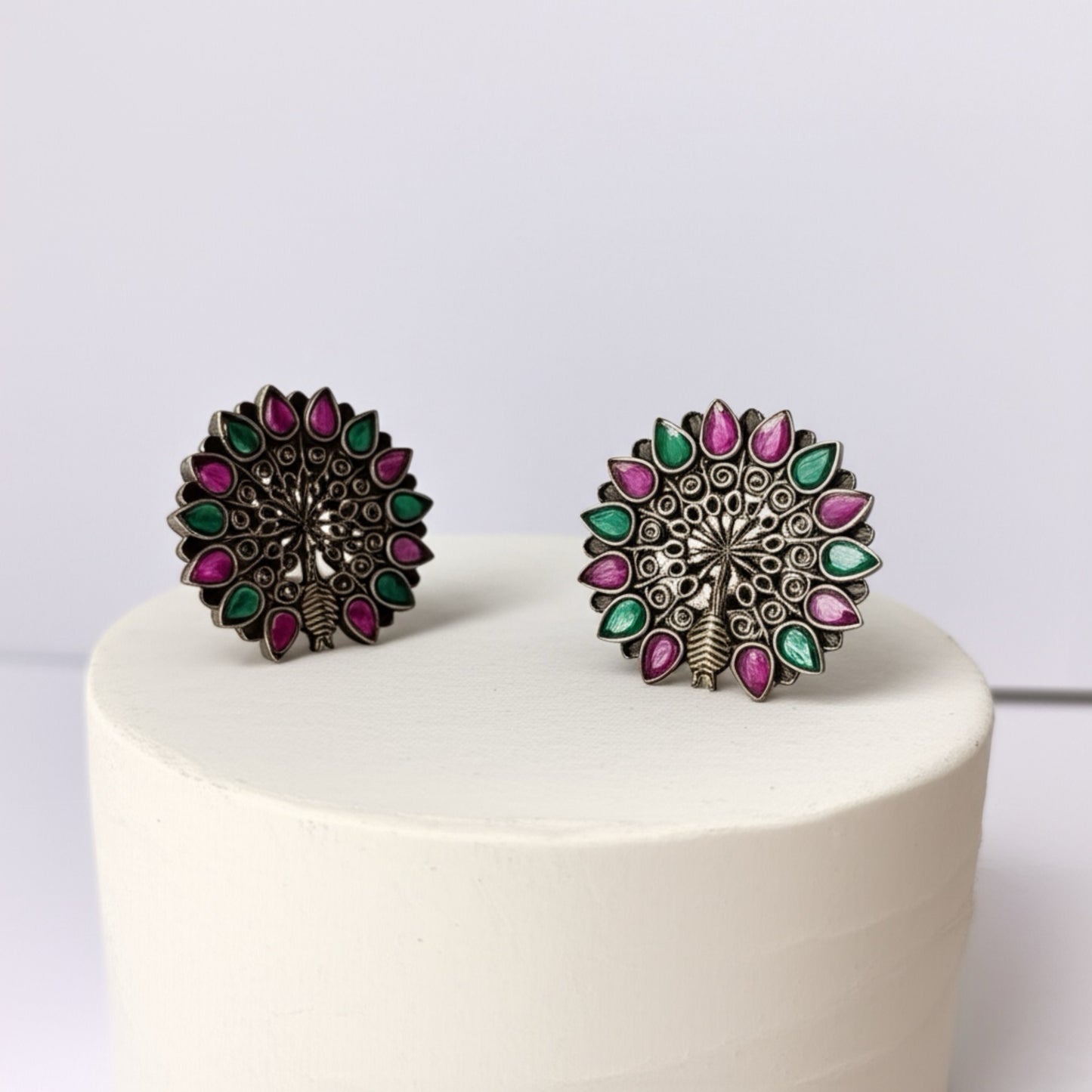803005 Peacock Earring With 2 Tone Plating-Rubygreen