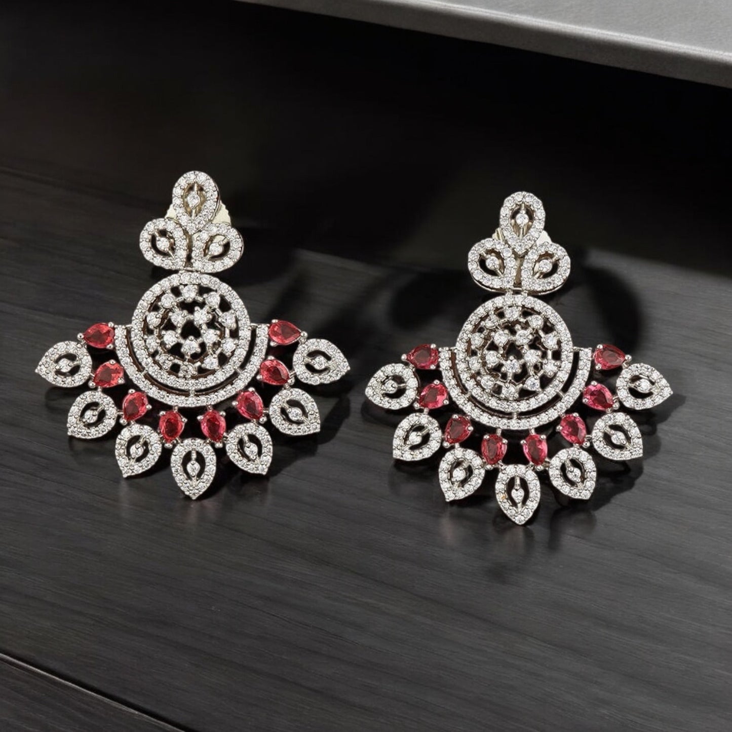 420228-R Earring With Rhodium Plating-Ruby