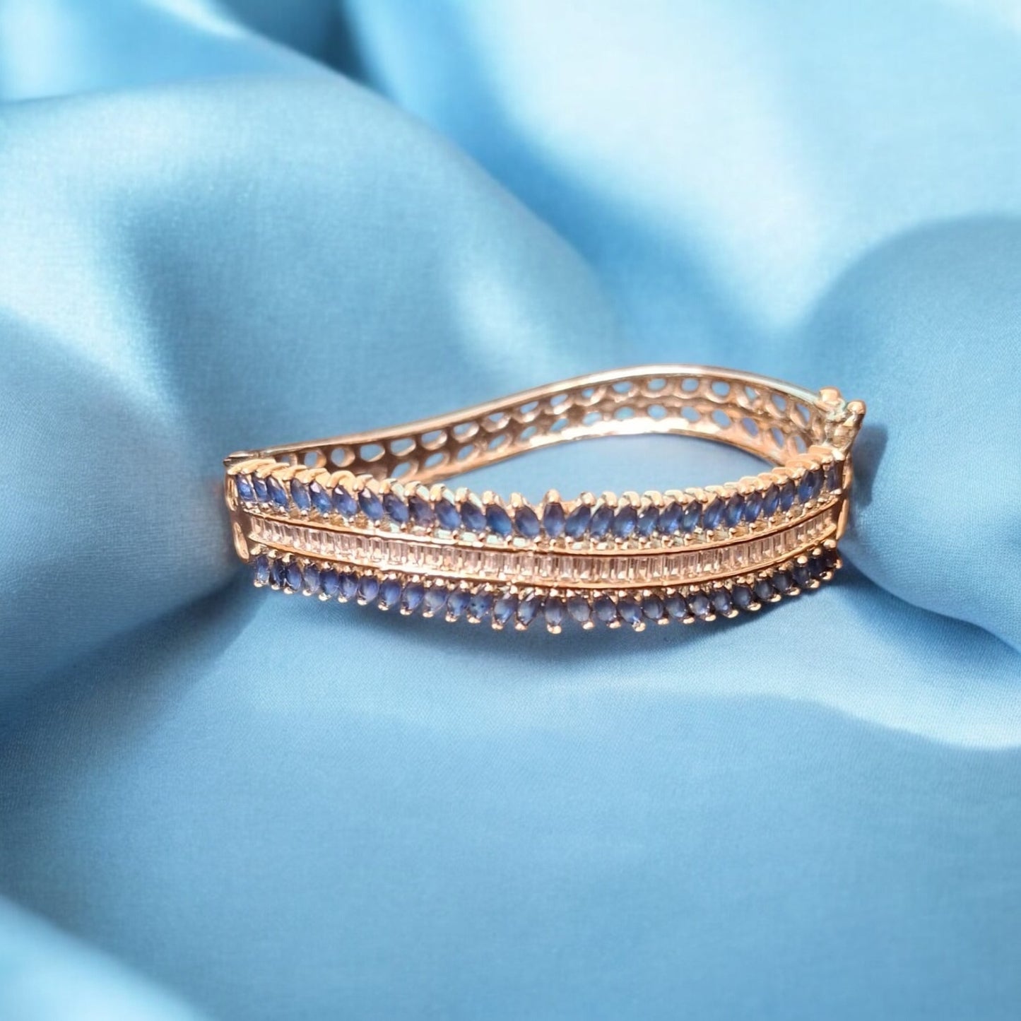 40191 Cubic Zirconia Classic Kada With Rhodium Plating-Blue