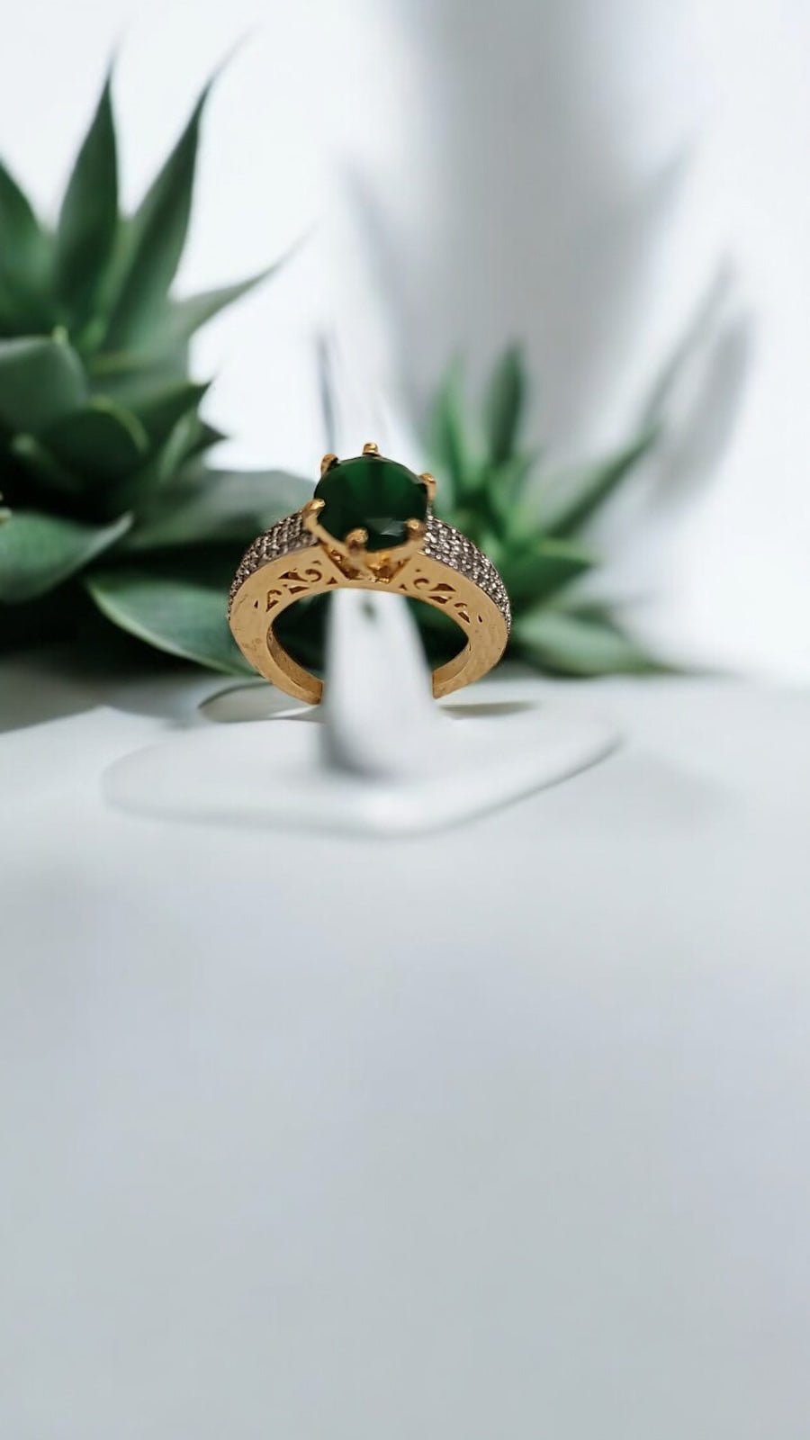 91259-RN Cz Adjustable Ring Green