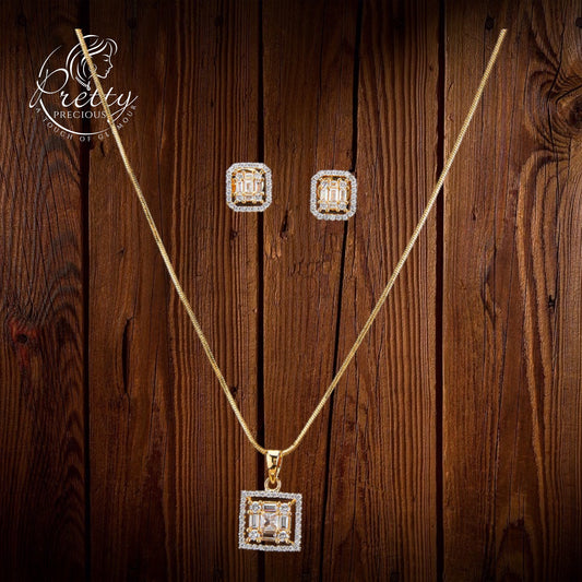 427207 Cubic Zirconia Classic Pendant Set With 2 Tone Plating-White