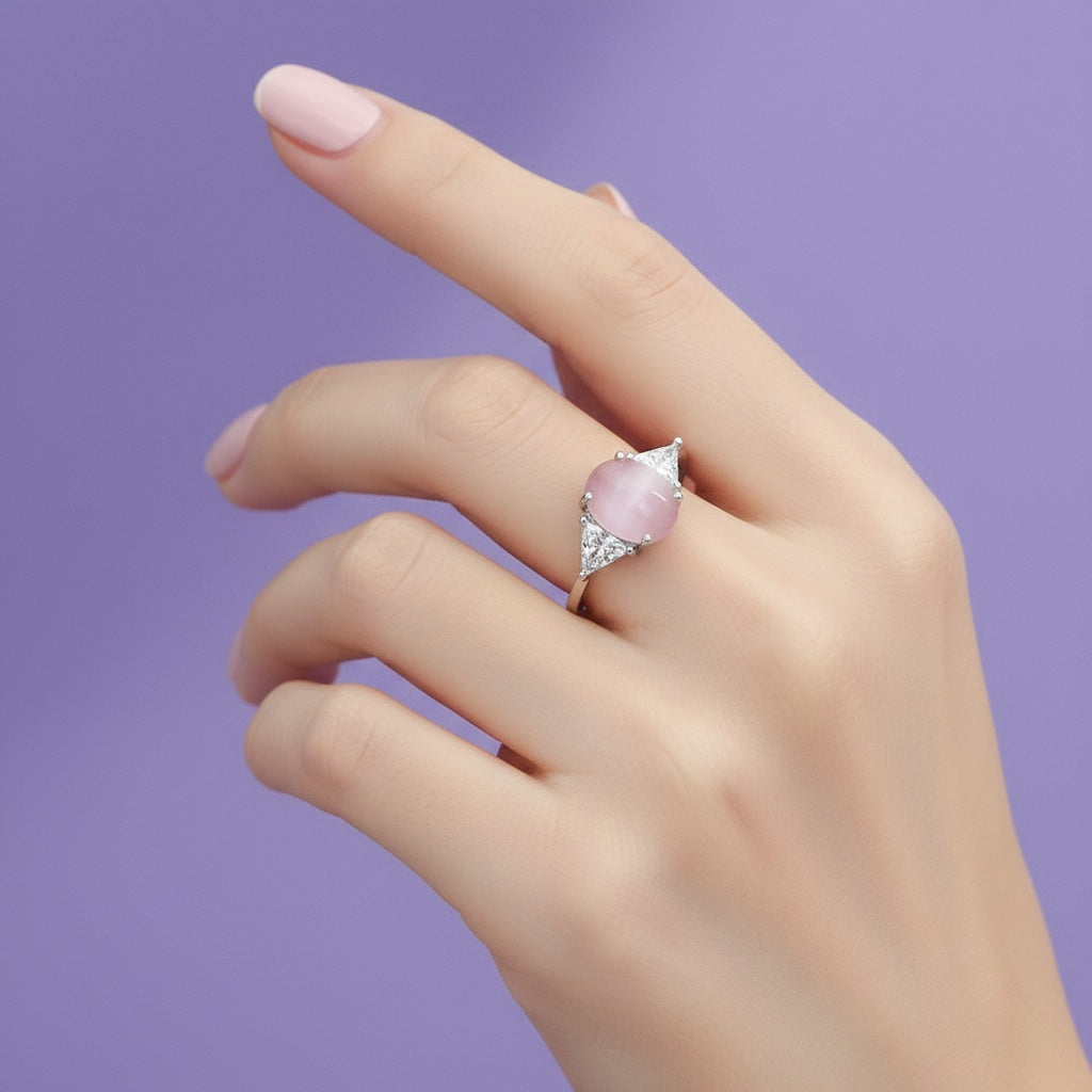 435634 Cz Delicate Ring With Rhodium Plating-Pink