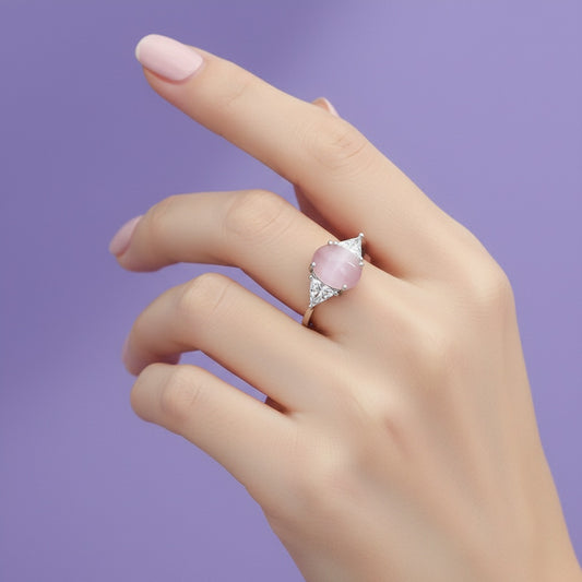 435634 Cz Delicate Ring With Rhodium Plating-Pink