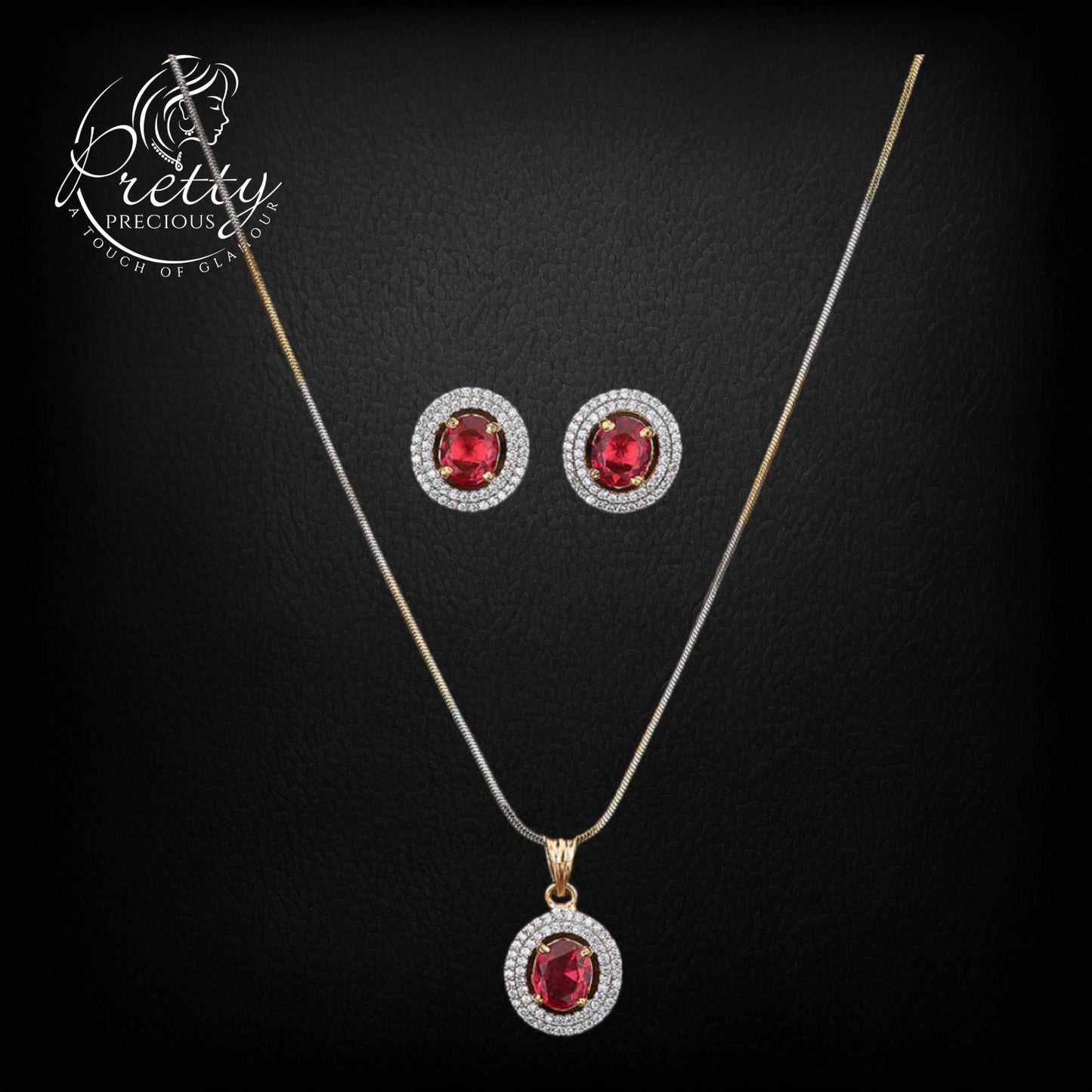 417504 Cz Classic Pendant Set With 2 Tone Plating-Rani