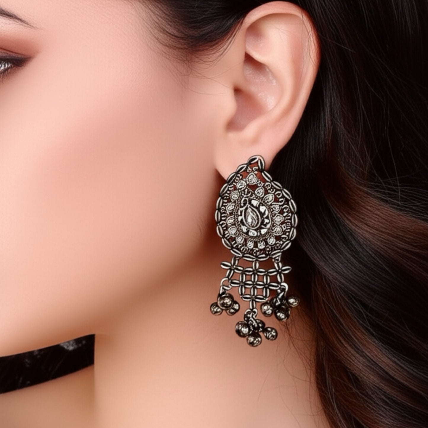 804992 Pretty Precious Fashion Oxidised Silver Stylish Party Wear Earrings for Women and Girls