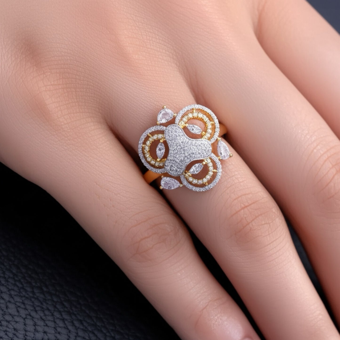 431877 Cz Adjustable Ring 2 Tone