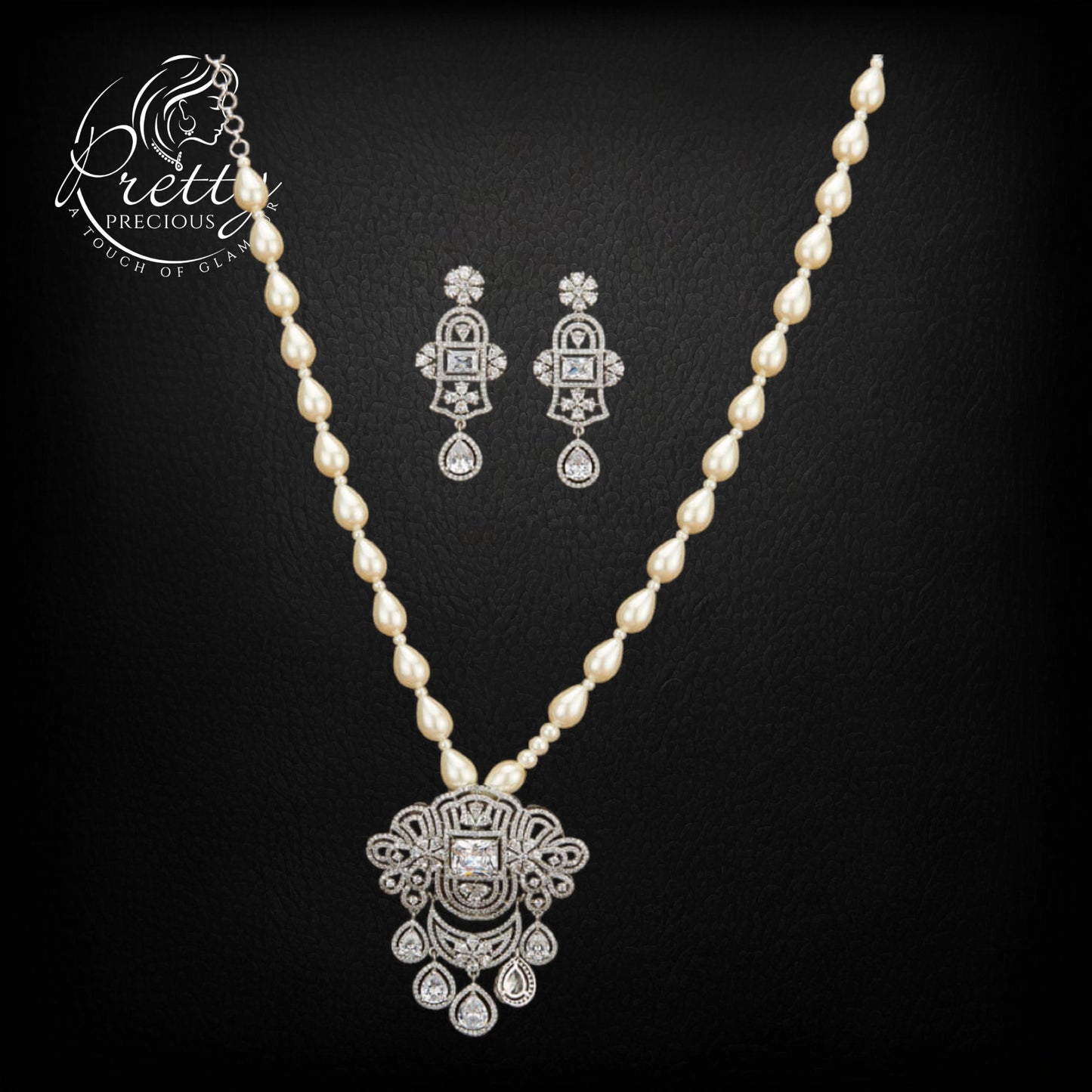 429934 Cubic Zirconia Bandhai Mala Necklace With Rhodium Plating-White