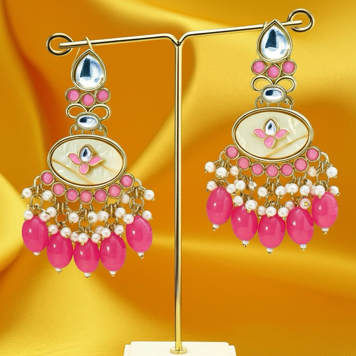111613-Indo Western (Kundan) Earring-Dark Pink