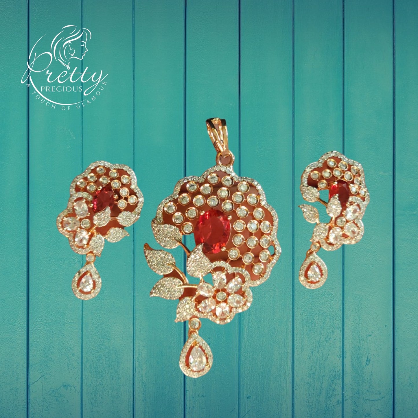 427066 Cz Delicate Pendant Set With 2 Tone Plating