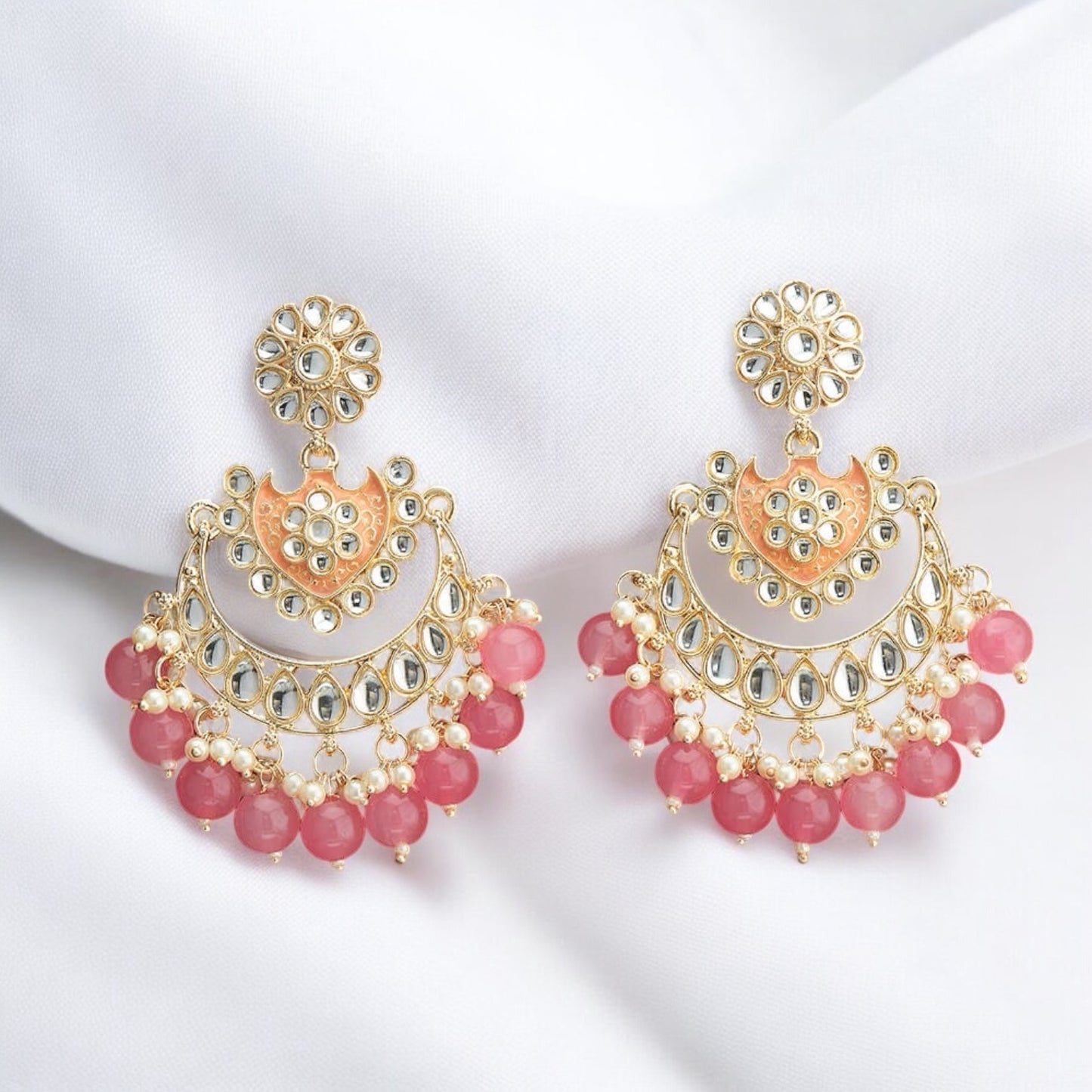 109716-Indo Western (Kundan) Earring-Dark Pink