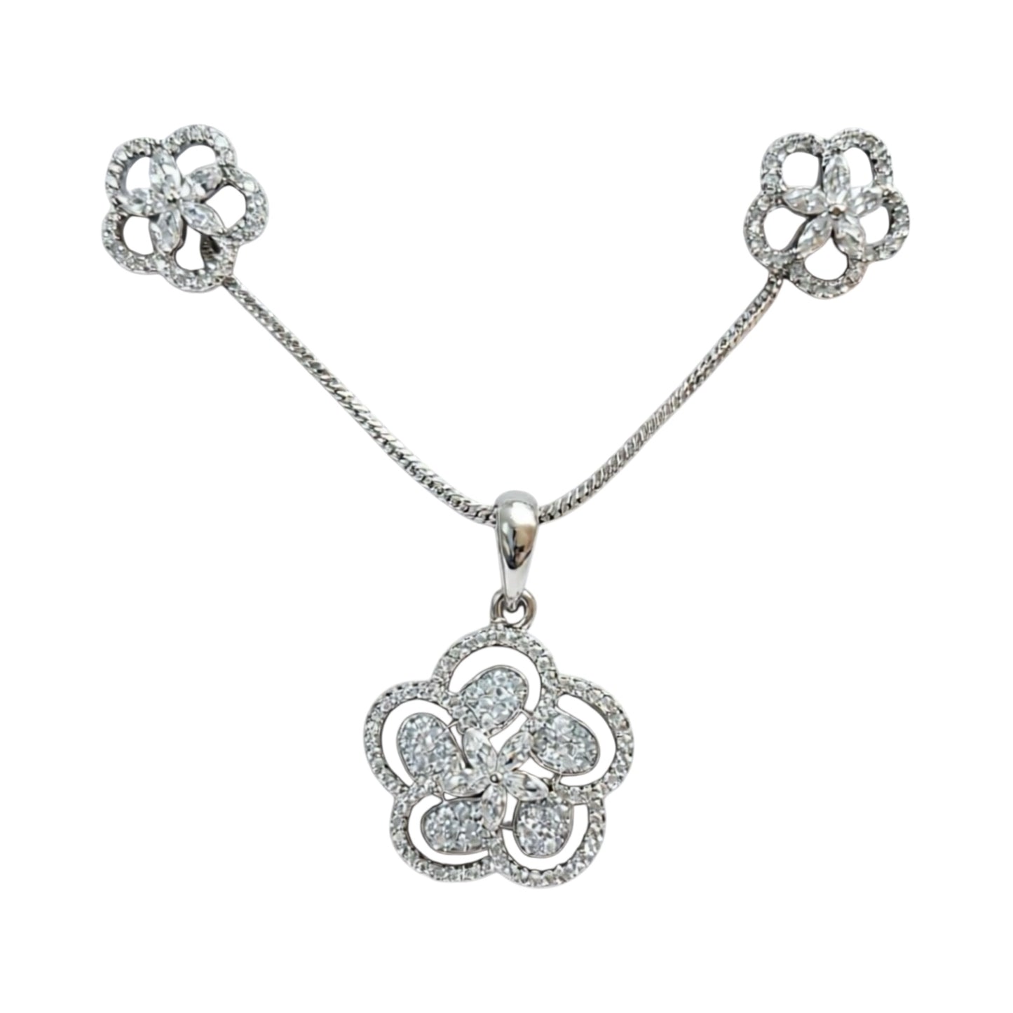 92859-PS-American Diamond Delicate Pendant Set With Rhodium Plating