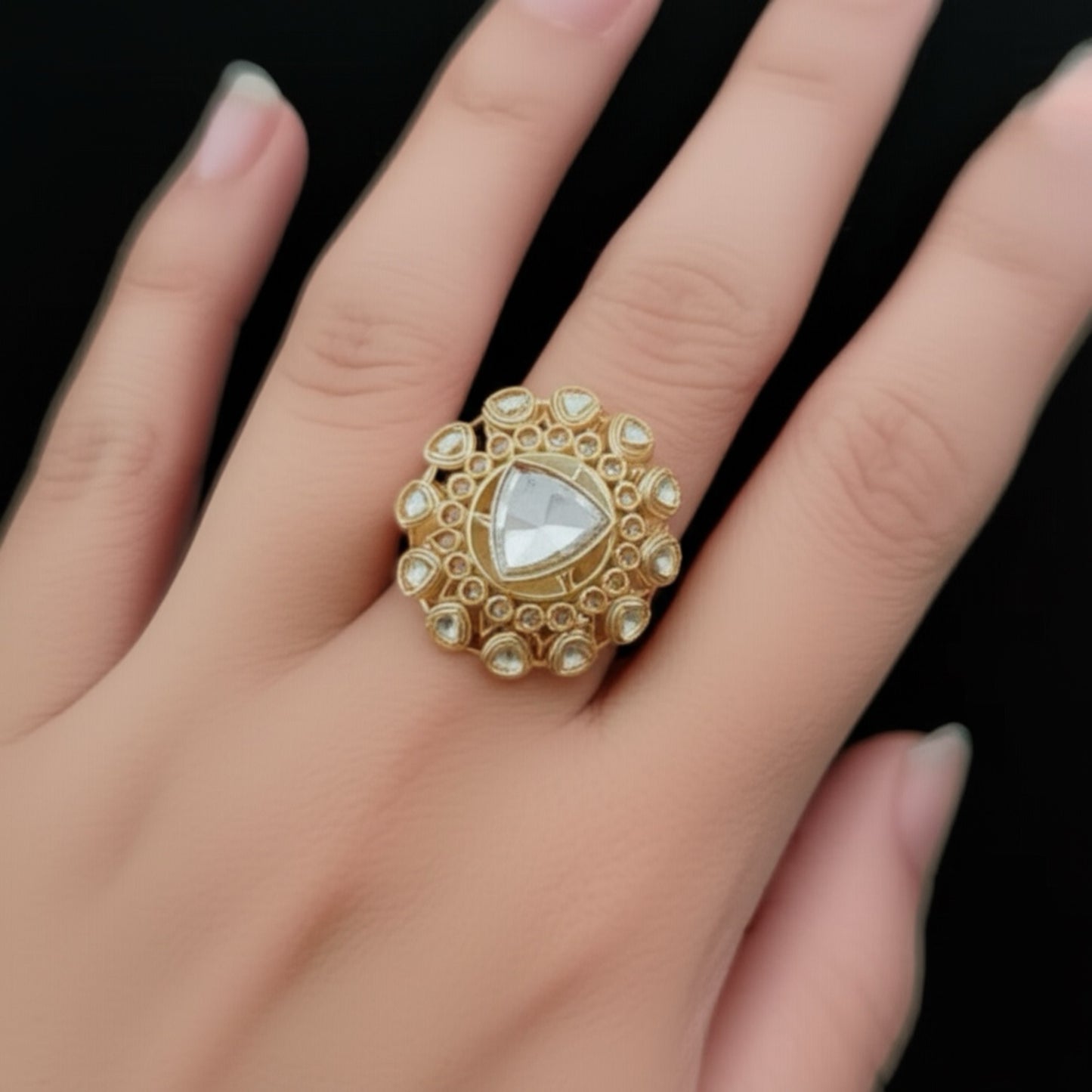 110520-Indo Western Classic Ring With Gold Plating-White