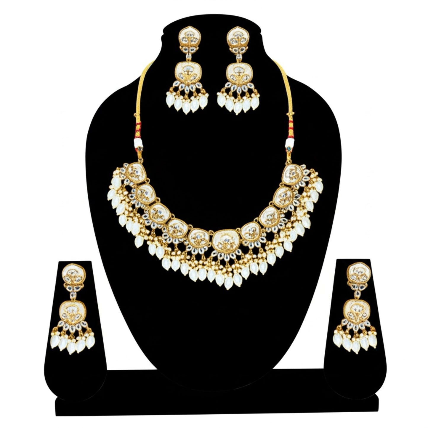 111689 Necklace Set-Indowestern-White