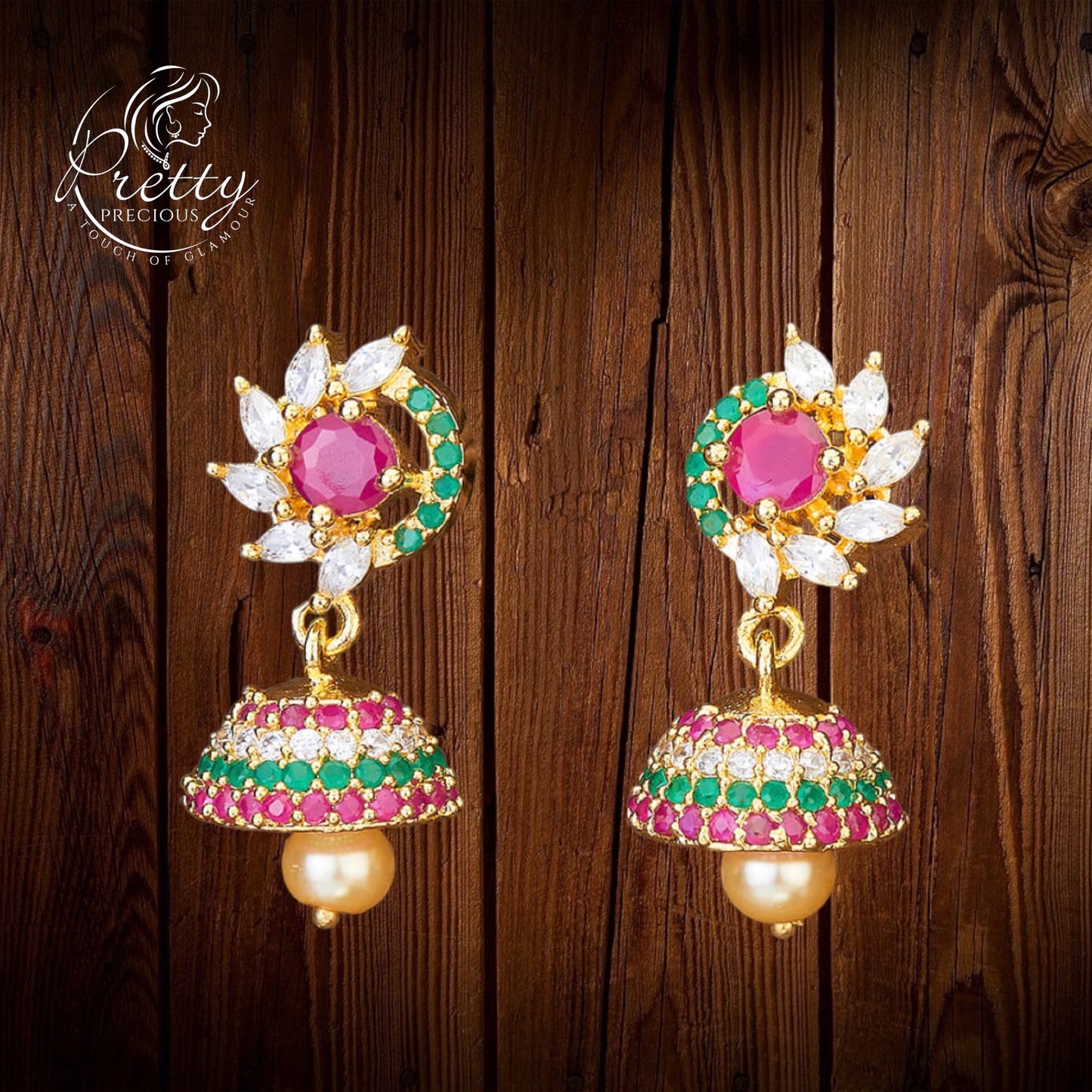 426541 Cubic Zirconia Delicate Jhumki With Gold Plating