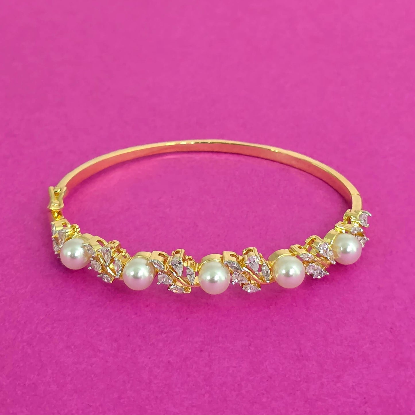 439536 Cz Openable Kada With Rhodium 2 Tone Plating