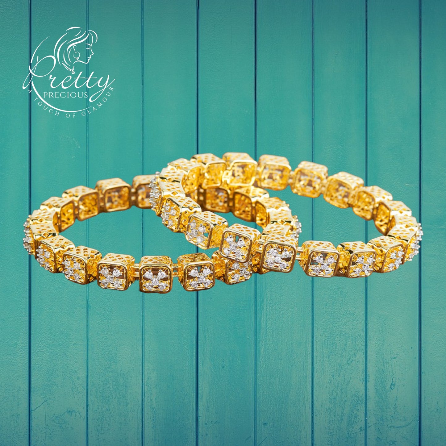 428668 Cz Delicate Bangles With 2 Tone Plating-Size 2.8