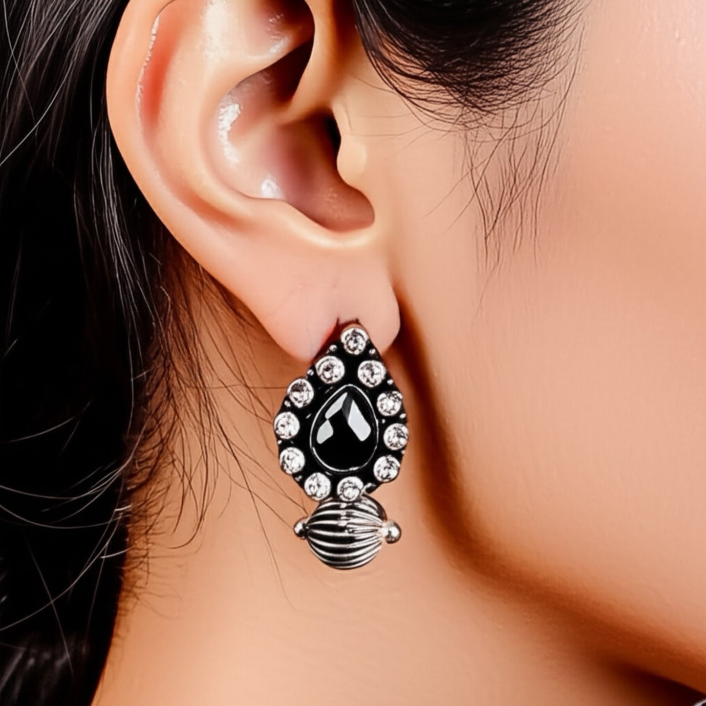 35340 Pretty Precious Fashion Oxidised Silver Stylish Party Wear Earrings for Women and Girls-Black