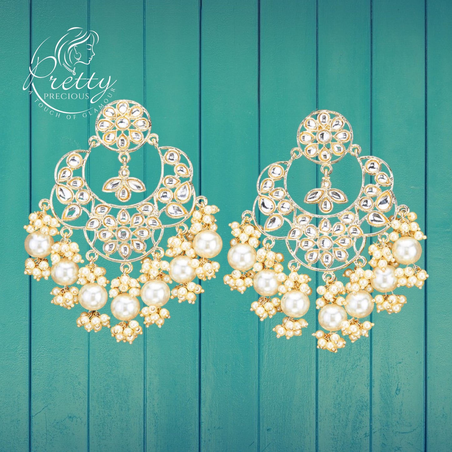 109925 Indo Western Pearl Earring With Gold Plating-White